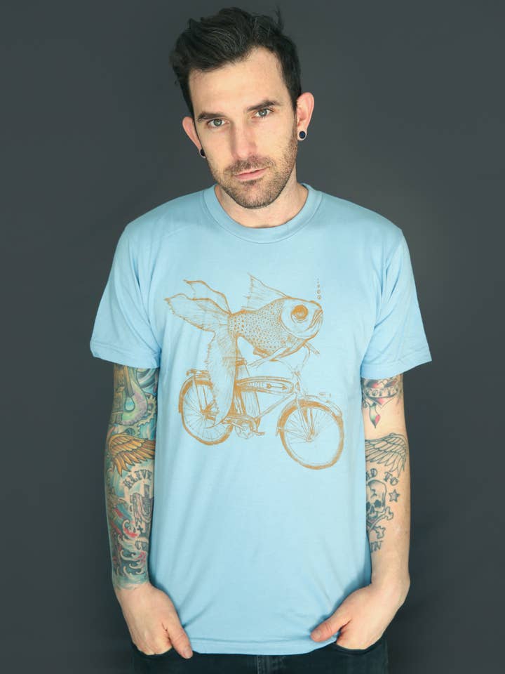 Goldfish On A Bicycle Men's Tee for wholesale by Dark Cycle Clothing