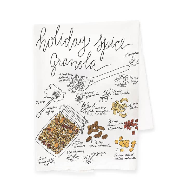 Holiday Spice Granola viskestykke for engroshandel hos Wild Ink Press