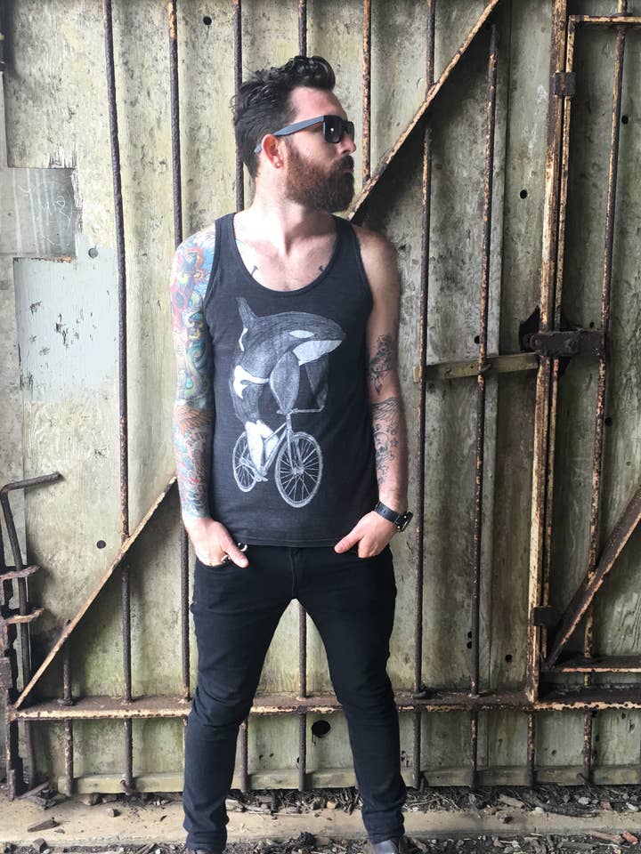 Orca On A Bicycle Men's Tank for wholesale by Dark Cycle Clothing