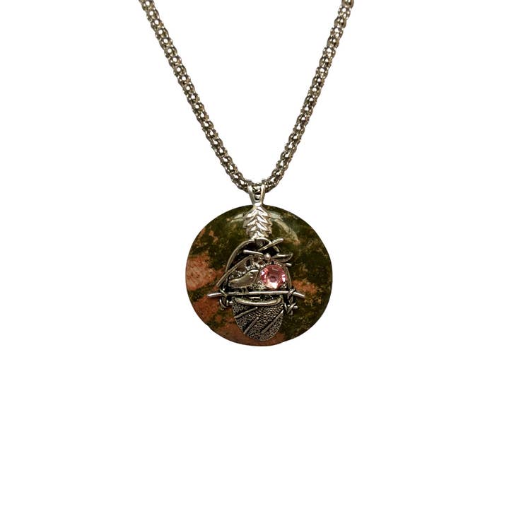 Unakite and Birds Nest Embellished Gemstone Pendant for wholesale by Nancy Neill Designs