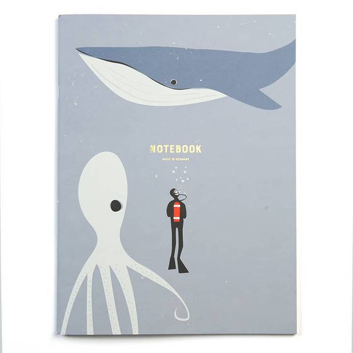 Diver Whale and Octopus Notebook for wholesale by pleased to meet GmbH