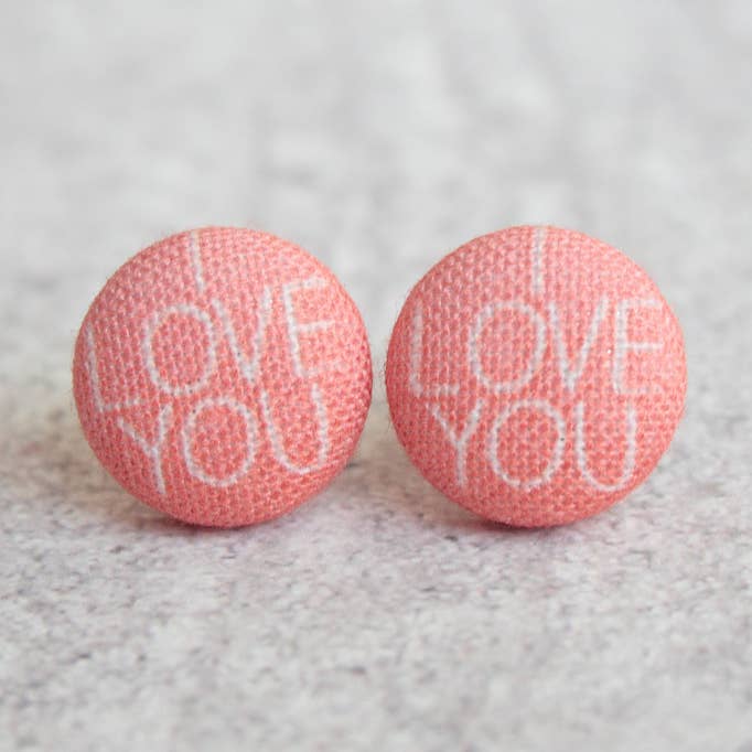 I Love You Fabric Button Earrings for wholesale by Rachel O's