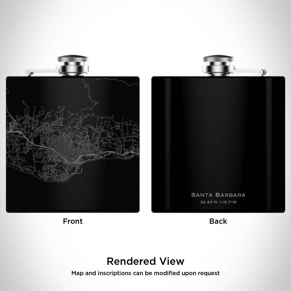 JACE.design - Wholesale Flask - Santa Barbara CA Map Hip Flask in Matte Black3