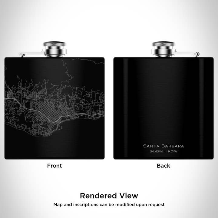 JACE.design - Wholesale Flask - Santa Barbara CA Map Hip Flask in Matte Black3