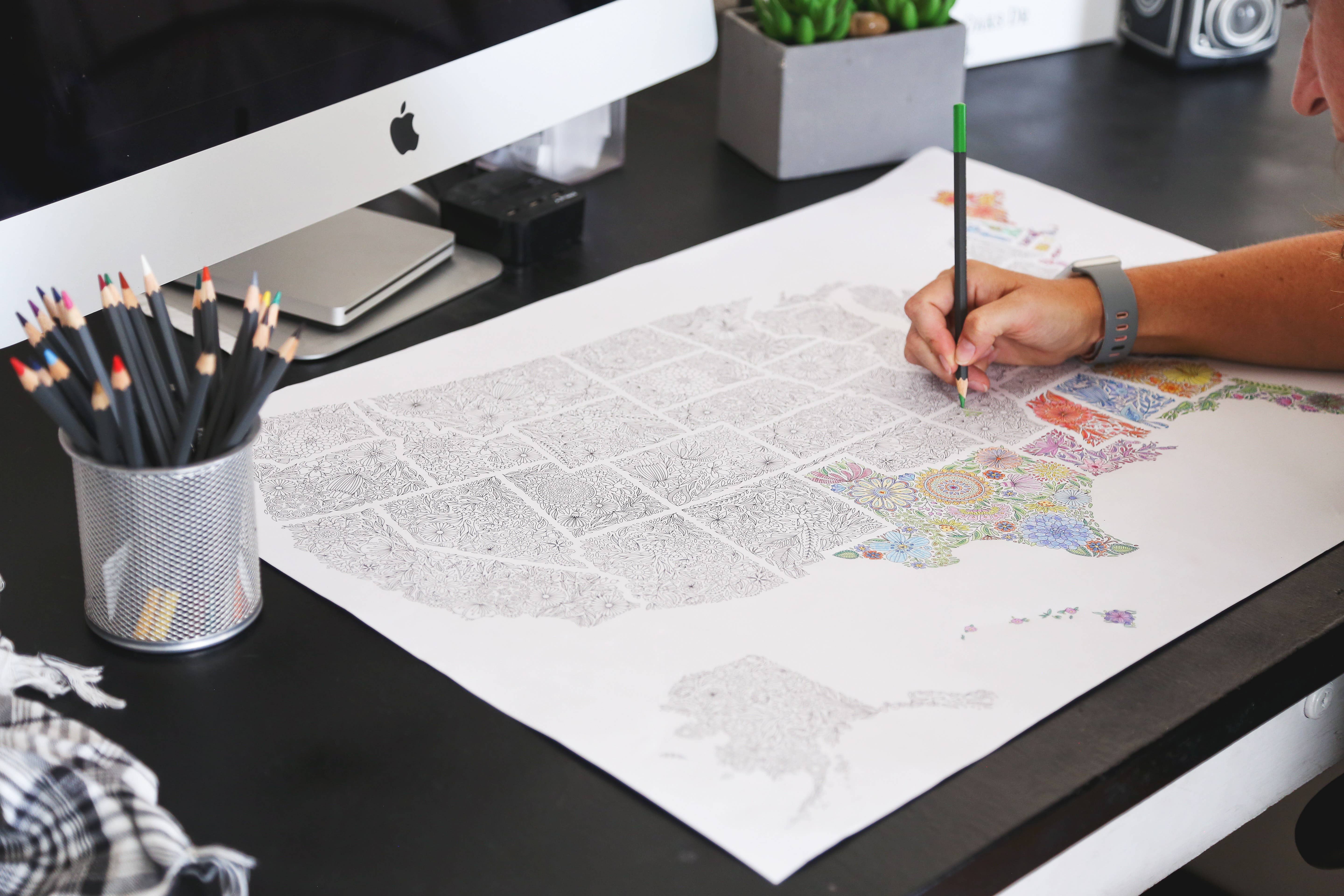 Anna Grunduls Design - Venta al por mayor Libro para colorear - Adultos - Flores Estados Unidos Mapa para colorear11