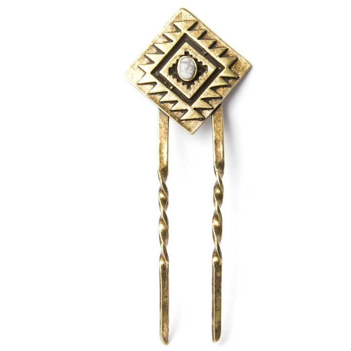 Antiqued White Brass Wild Roots Hair Pin for wholesale by Youthquake Revolution