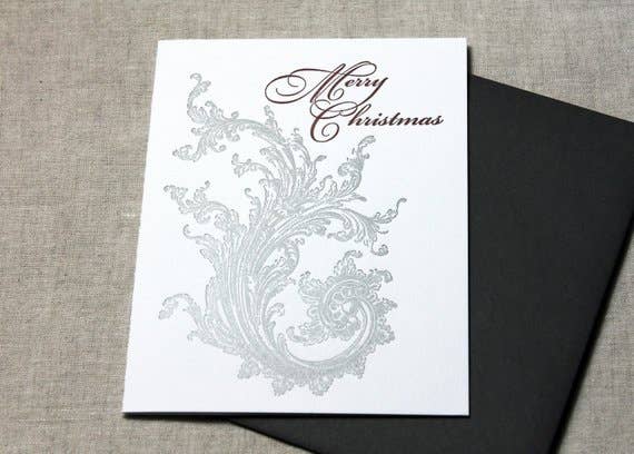Inkadinkadoodle - Wholesale Christmas Card - Silver Swirl Elegant Merry Christmas Letterpress Card2