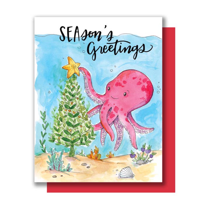 SEAson's Greetings Octopus Holiday Card for wholesale by Paper Wilderness
