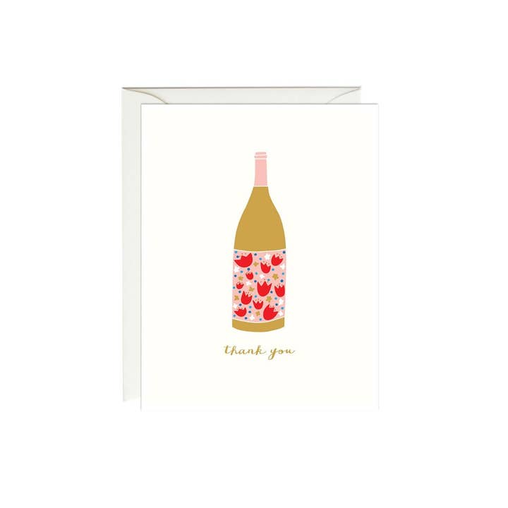 Paula & Waffle - Wholesale Thank You Card - Wine Thank You Gold Foil Card