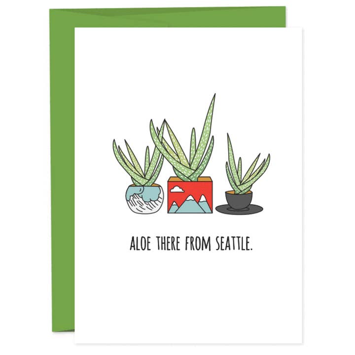 Aloe There Seattle Greeting Card for wholesale by Humdrum Paper