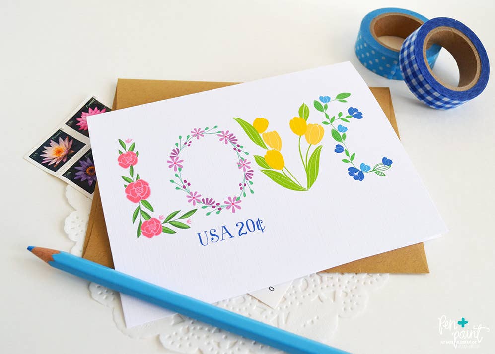 Pen & Paint - Wholesale Love Card - Love Vintage Stamp Card, Valentine's Day2