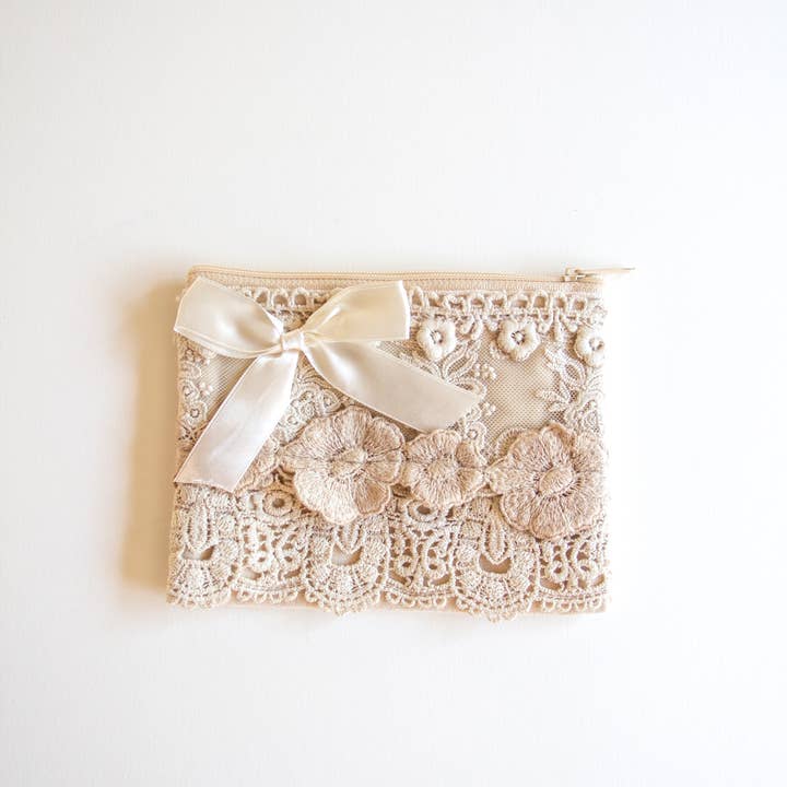 Miss Rose Sister Violet - Wholesale Purse/Bag Accessory - Women's - GIFT - Small lace zip bag - ANTIQUE CREAM0
