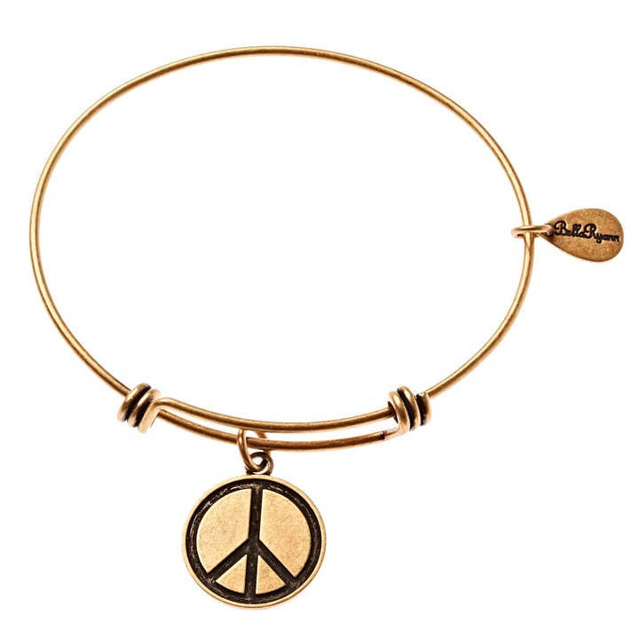 Peace Sign Expandable Bangle Charm Bracelet in Gold for wholesale by BellaRyann