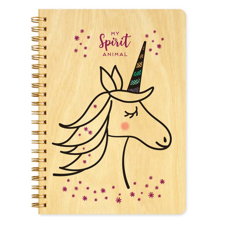 Unicorn Spirit Animal Wood Journal for wholesale by Night Owl Paper Goods