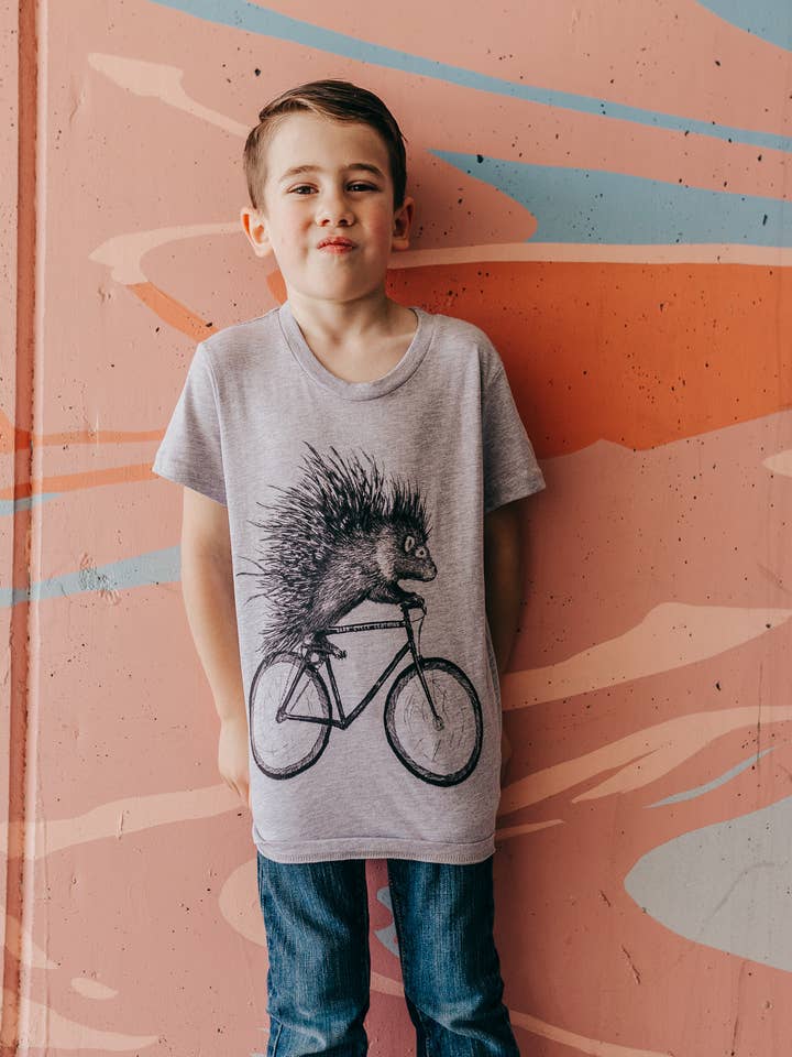 Porcupine On A Bicycle Children's Tee for wholesale by Dark Cycle Clothing