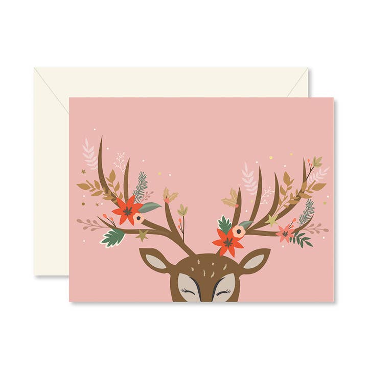 Ginger P. Designs - Wholesale Christmas Card - Reindeer Floral Christmas Greeting Card0