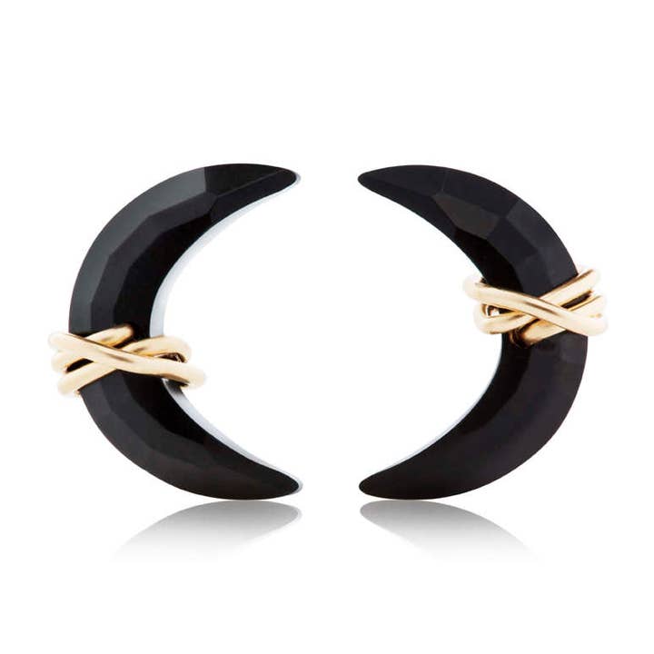 Moonbeam Studs - Black Agate for wholesale by Saressa Designs