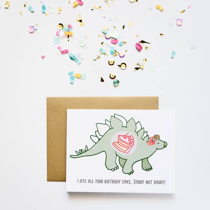 ILOOTPAPERIE - Wholesale Birthday card - Ate All Your Cake, Saury Not Saury Dino Birthday Greeting Card