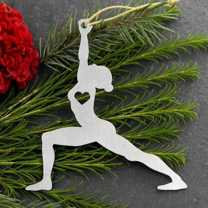Yoga Warrior One Metal Holiday Gift Christmas Ornaments for wholesale by Iron Maid Art