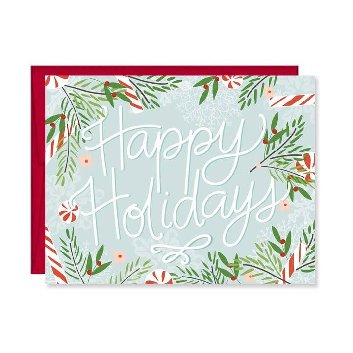 Happy Holidays Blue Card for wholesale by Pen & Paint