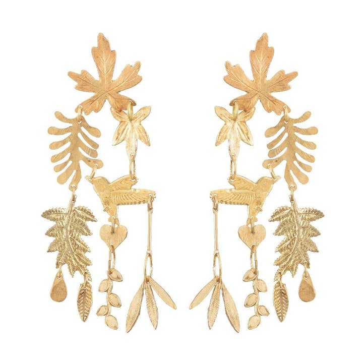 Pendientes de Sweet Tobago con forma de colibrí de la selva tropical, isla tropical para venta al por mayor de We Dream in Colour