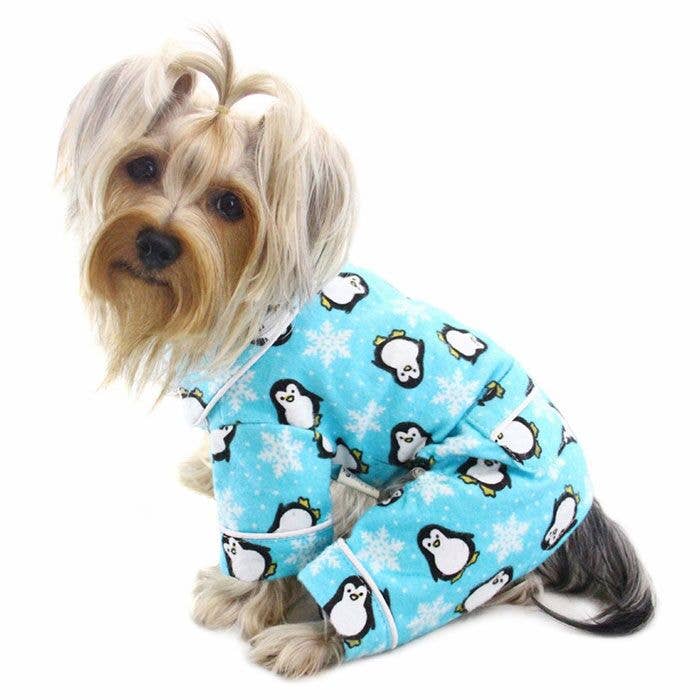 Penguins and Snowflake Flannel Pajamas - Turquoise for wholesale by Klippo Pet