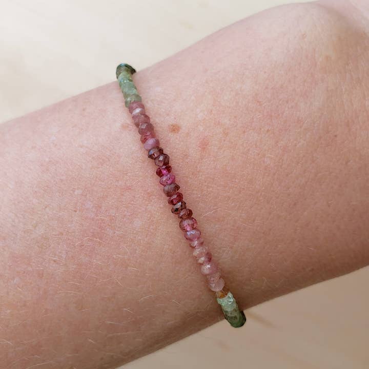 Ombre Watermelon Tourmaline Beaded Bracelet for wholesale by MissElenious Jewelry
