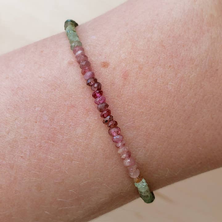 Ombre Watermelon Tourmaline Beaded Bracelet for wholesale by MissElenious Jewelry