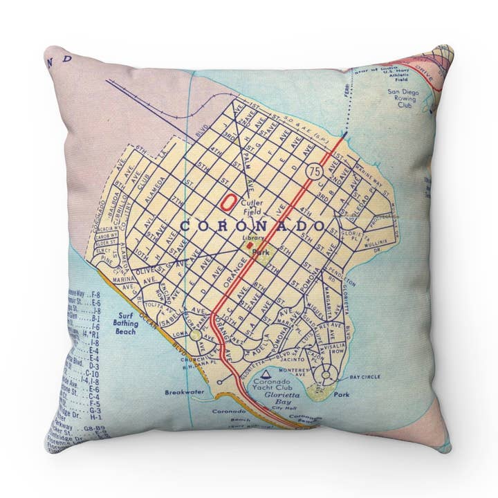 Coronado Island California Map Pillow for wholesale by Daisy Mae Designs