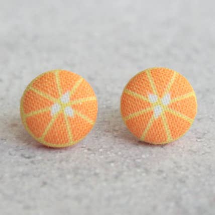 Rachel O's - Wholesale Stud/Post Earrings - Orange Slice Fabric Button Earrings0
