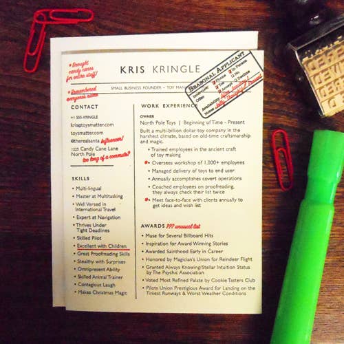 kris kringle resume for wholesale by a. favorite design