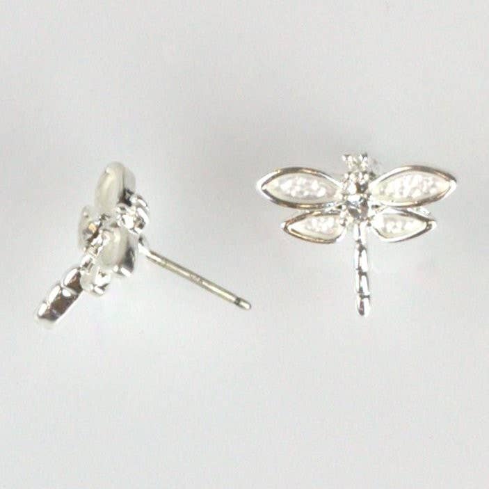 Petite skinnende sølv Dragonfly Post øreringe for engroshandel hos Takobia