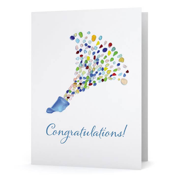 Sea Glass Champagne Congratulations Card for wholesale by Beachcombing / Etched by the Sea