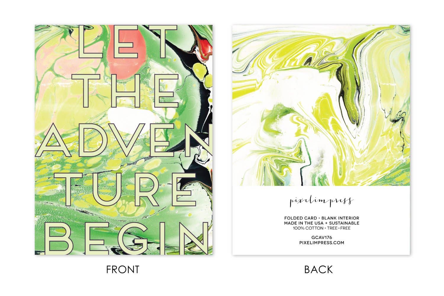 pixelimpress - Wholesale Everyday Greeting Card - Let The Adventure Begin Chartreuse Marble Greeting Card1