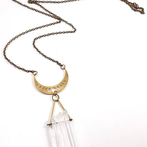 Dynamo - Wholesale Pendant/Charm Necklace - Clear Quartz Crystal Necklace Moon Modern Boho Necklac