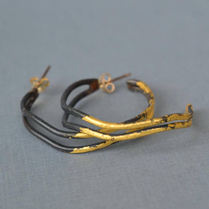 Metamorphosis Metals - Wholesale Hoop Earrings - Small Wavey Steel & Gold Hoops1