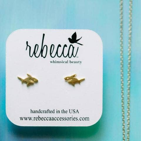 Rebecca Accessories LLC - Wholesale Stud/Post Earrings - Shark Post Stud Earrings Gold Silver Ocean Beach Gift Giving0