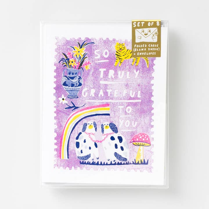 Set of 8 - So Truly Grateful Risograph Card for wholesale by Yellow Owl Workshop