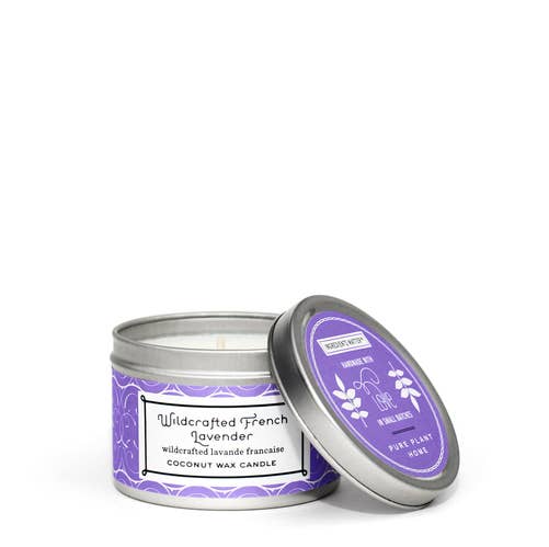 Pure Plant Home – wholesale Travel candles – 3 oz Small Silver Tin Wildcrafted French Lavender Coconut Wa