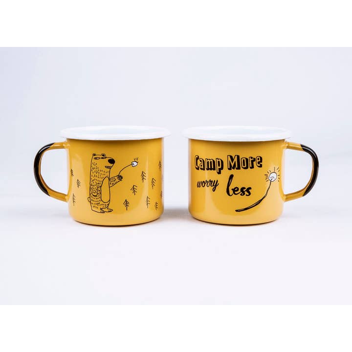 Camp More Worry Less Enamel Mug for wholesale by Sierra Outfitters Co.