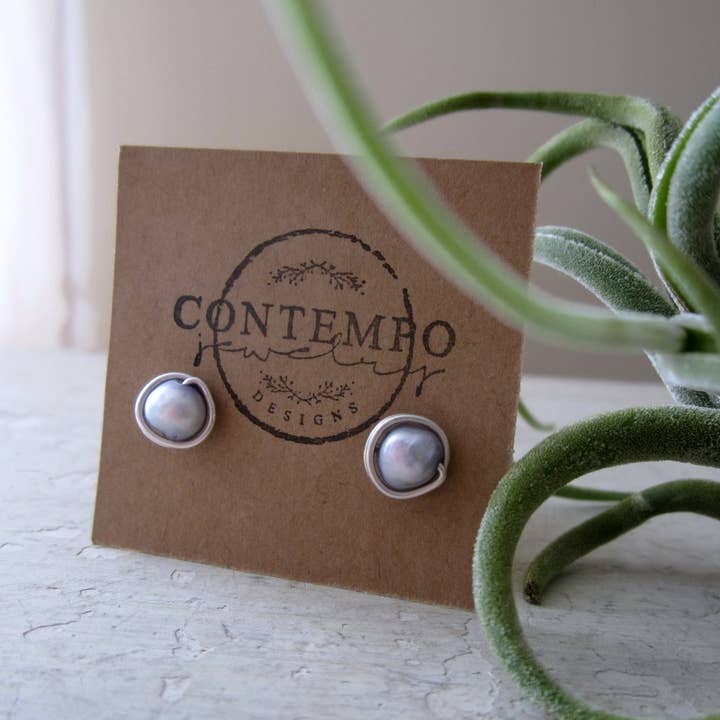 Lavender Freshwater Pearl + Sterling Silver Stud Earrings for wholesale by Contempo Jewelry