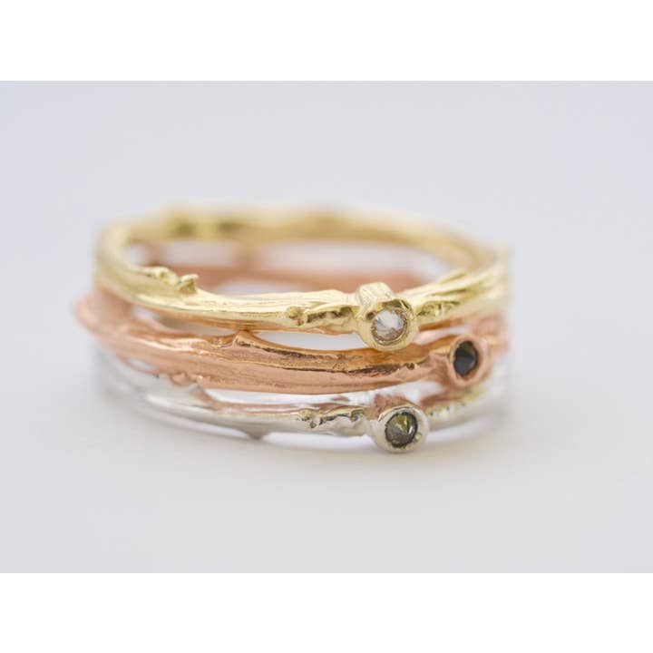 14k Yellow Gold Twig Solitaire - Black Diamond for wholesale by MezzeJewelry