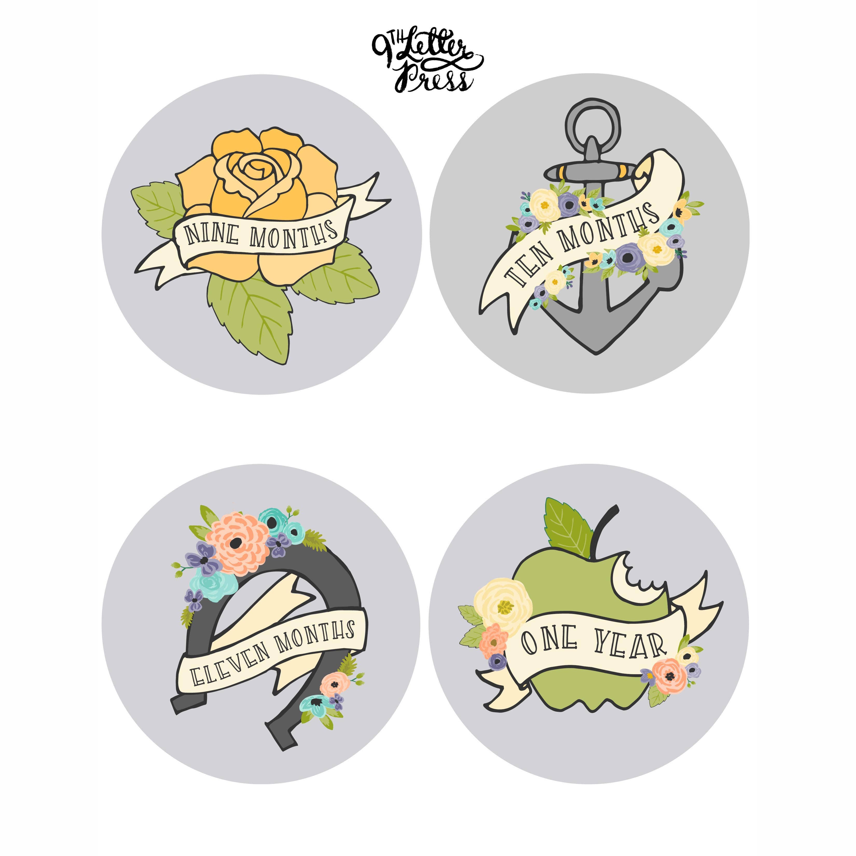 9th Letter Press - Wholesale Sticker - Kids & Baby - Month to Month Onesie Stickers3