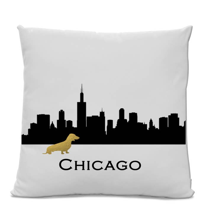 Chicago Skyline teckelkussen 14" x 20" katoenen keperstof - lumbale voor wholesale door Sophisticated Pup