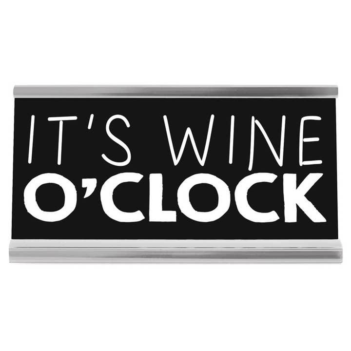 4" Black Desk Sign - Wine O'Clock for wholesale by Wellspring