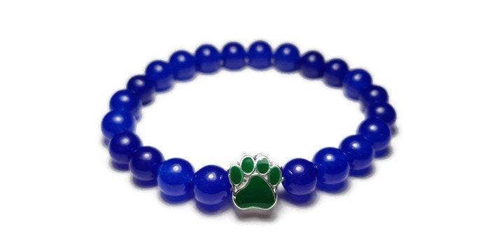 Foxfire Stones - Wholesale Beaded Bracelet - Green - Rich Blue Sapphire Jade Paw Print Healing Stone Bracelet0