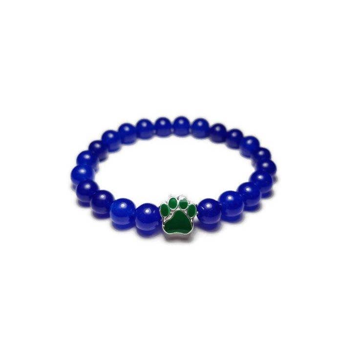 Foxfire Stones - Wholesale Beaded Bracelet - Green - Rich Blue Sapphire Jade Paw Print Healing Stone Bracelet