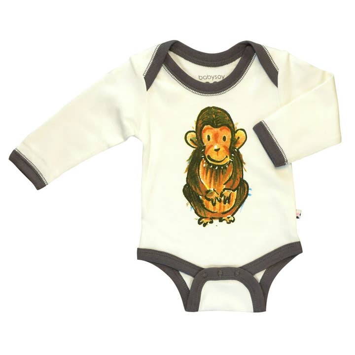 Babysoy Jane Goodall Animal Bodysuit for wholesale by babysoy Inc