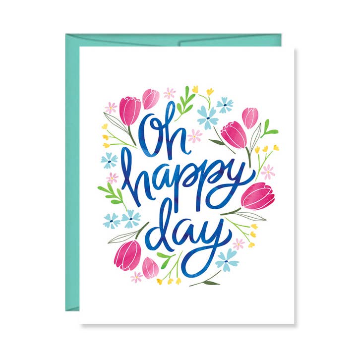 Oh Happy Day, Spring Card, Note Card, Floral, Easter for wholesale by Pen & Paint