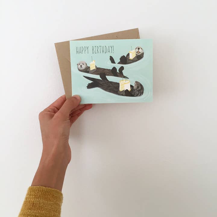 Yeppie Paper - Wholesale Birthday Card - Otters Holding Cake Birthday Card2